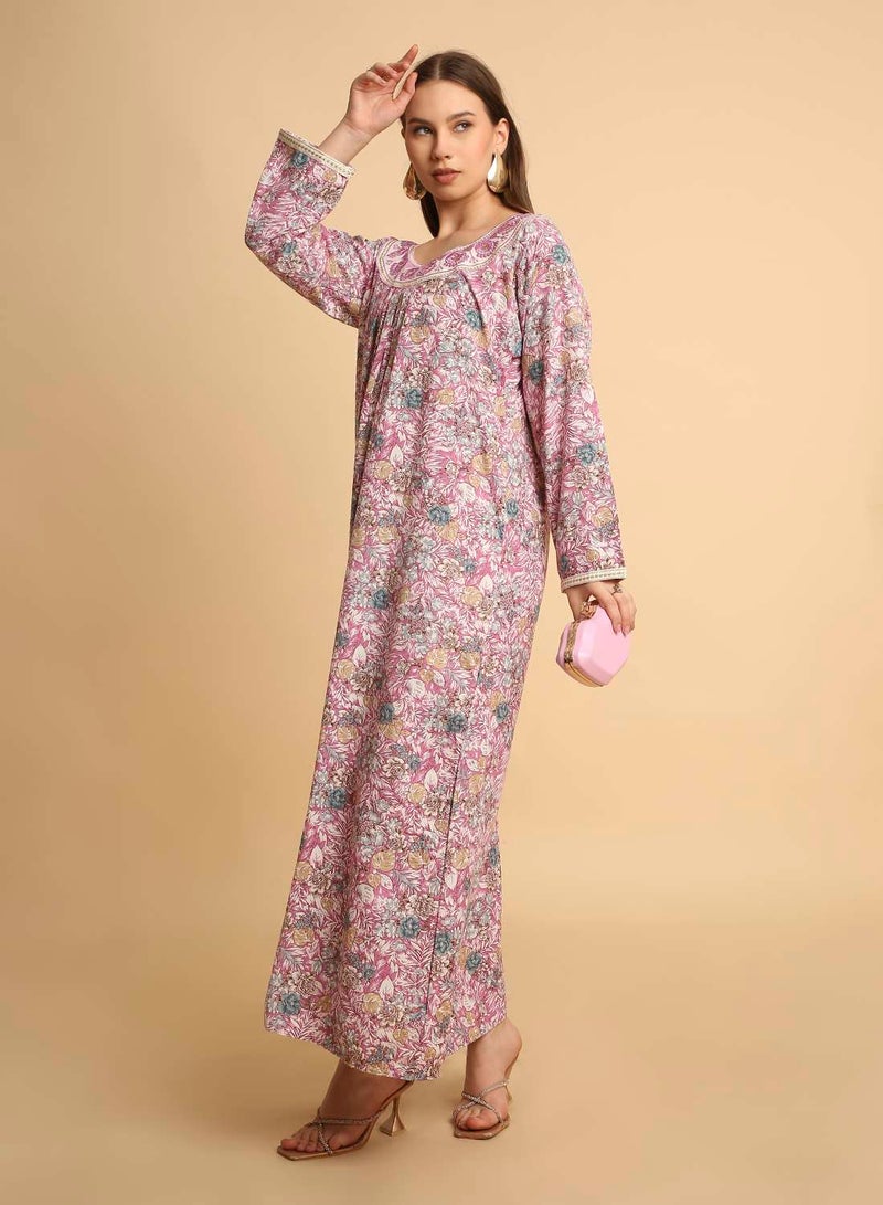 HANA & SARA Traditional Arabic Jalabiya Women’s Long Dress with Embroidered Neckline - Image 4